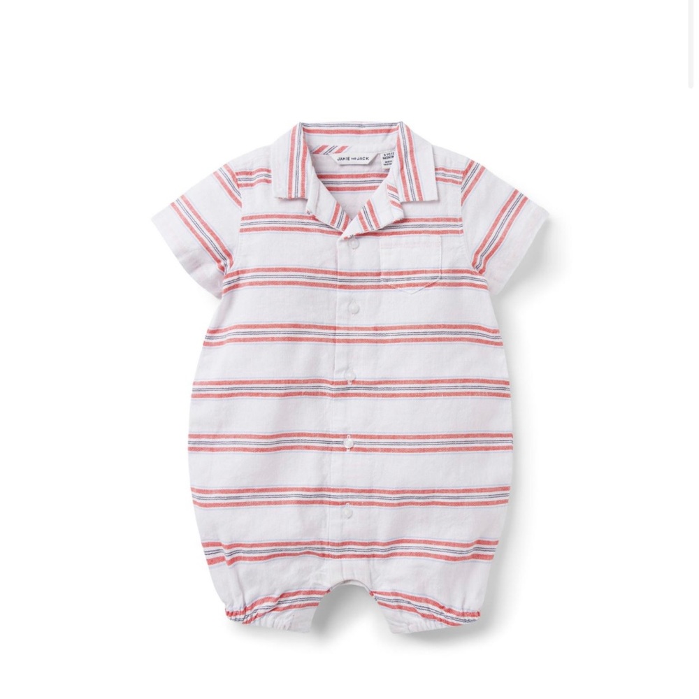 Janie and Jack BABY STRIPED LINEN ROMPER